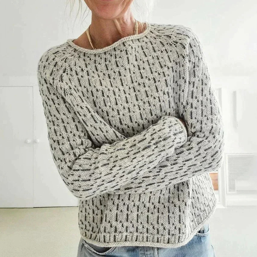 Retro Chic Raindrop Pattern Crew Neck Sweater