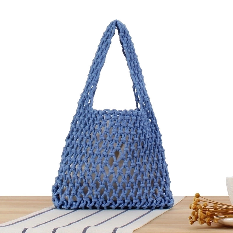 Vintage Style Solid Color Hollow Square Straw Bag