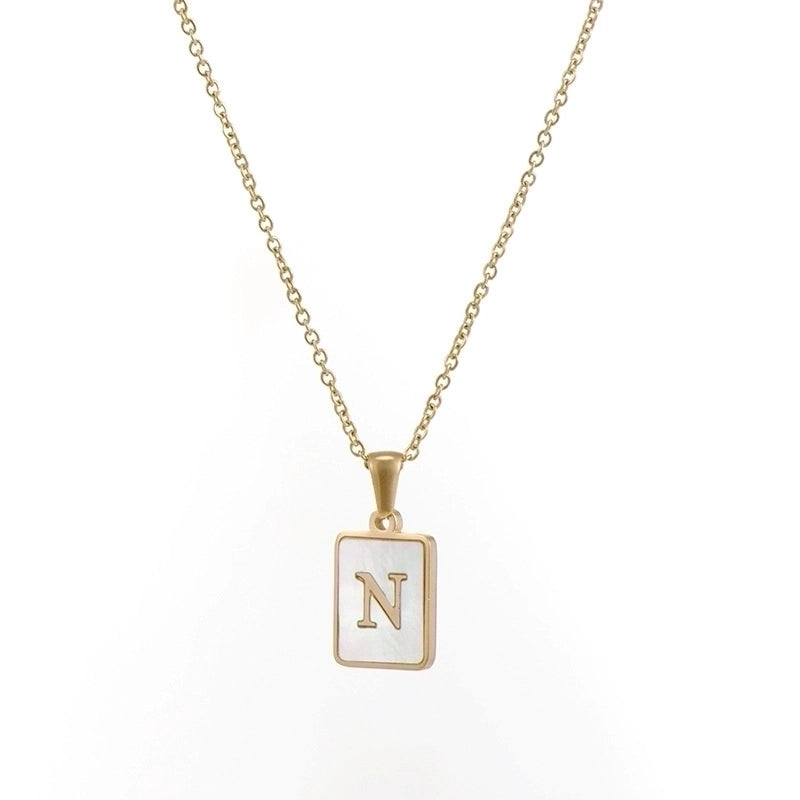Vintage Style Letter Square 304 Stainless Steel Shell 18K Gold Plated Plating Inlay Pendant Necklace