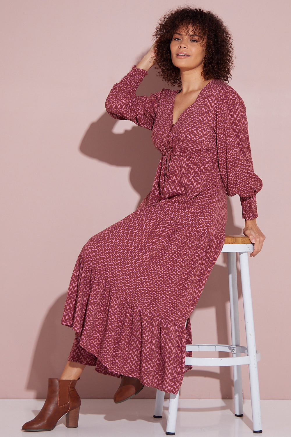 Makena Long Sleeve Maxi - Rose Cocoa