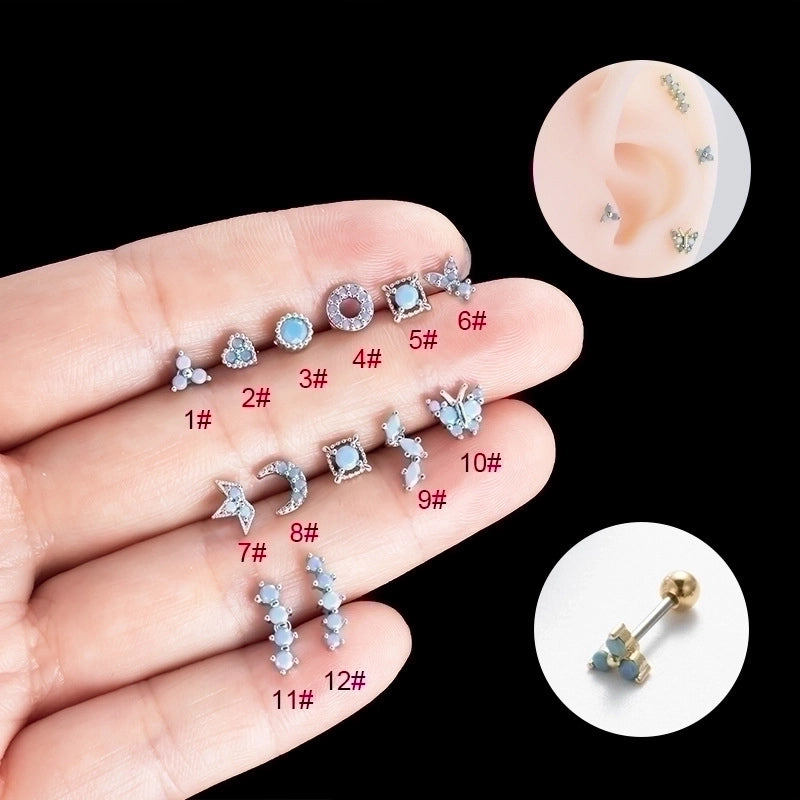 1 Piece Ear Cartilage Rings & Studs Retro Sweet Moon Crown Butterfly Copper Inlay Zircon