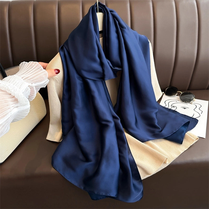 Spring And Summer Solid Color Simple Long Silk Scarf Scarf Women's Beach Scarf Middle East Scarf  Satin Imitation Silk Scarf
