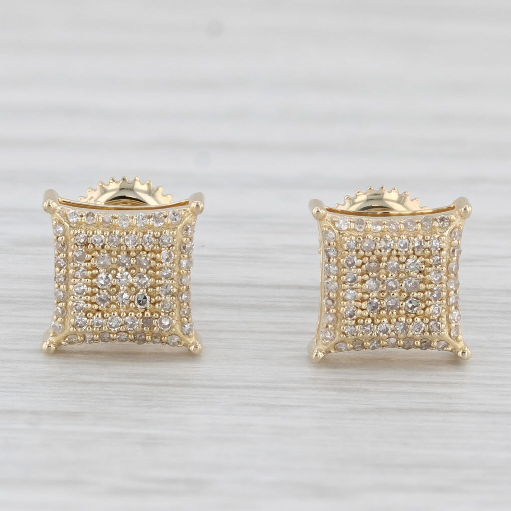 0.12ctw Pave Diamond Stud Earrings 10k Yellow Gold Screw Back Studs