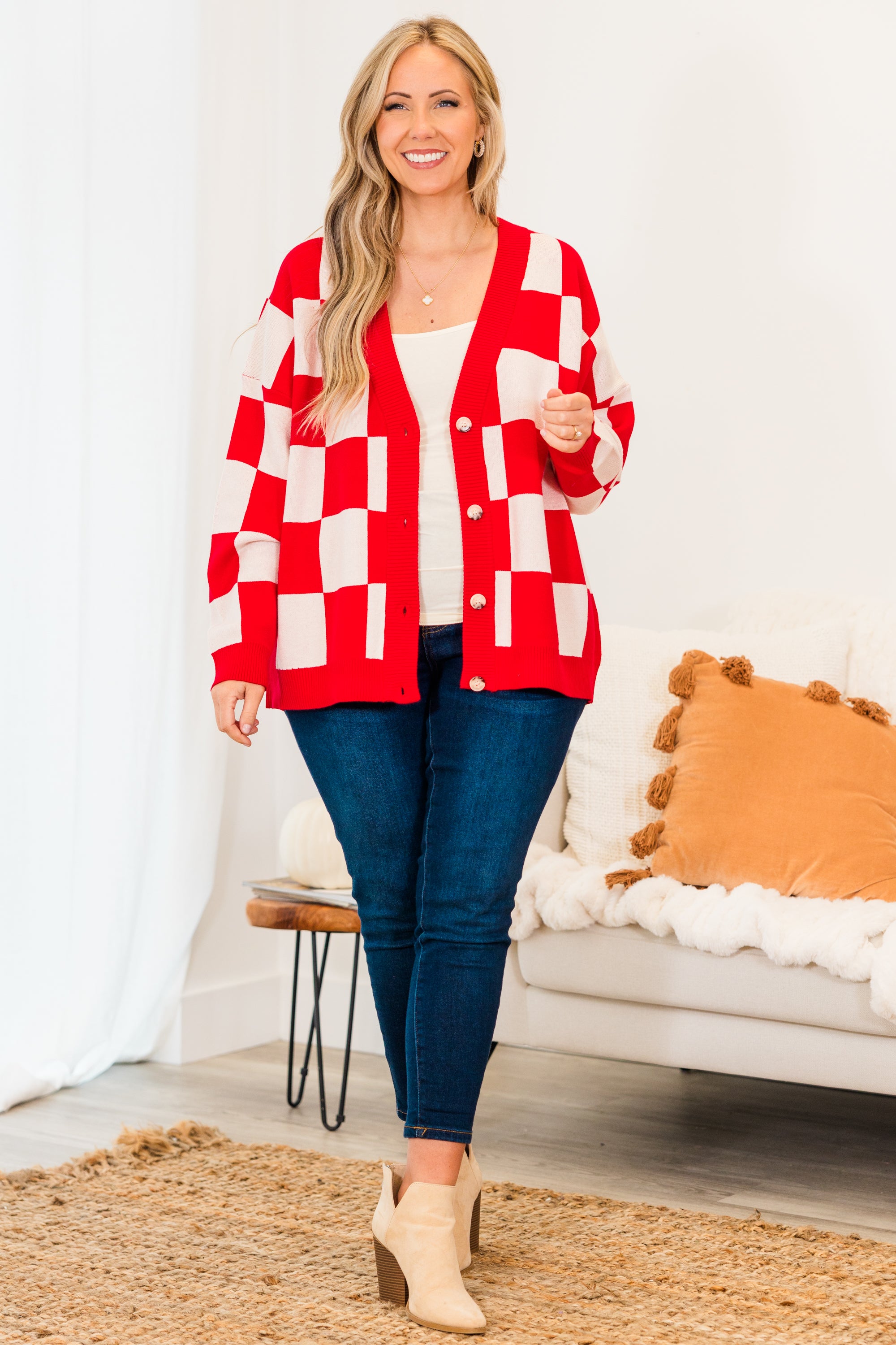 Checkmate Babe Cardigan. Red