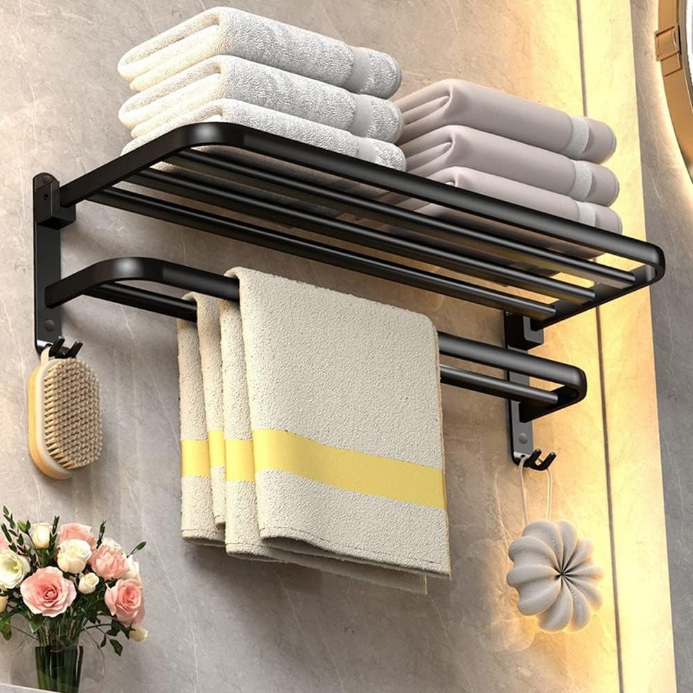 Wall Mounted Aluminum Alloy Towel Rack. Bathroom Towel Shelves With Double Towel Bars