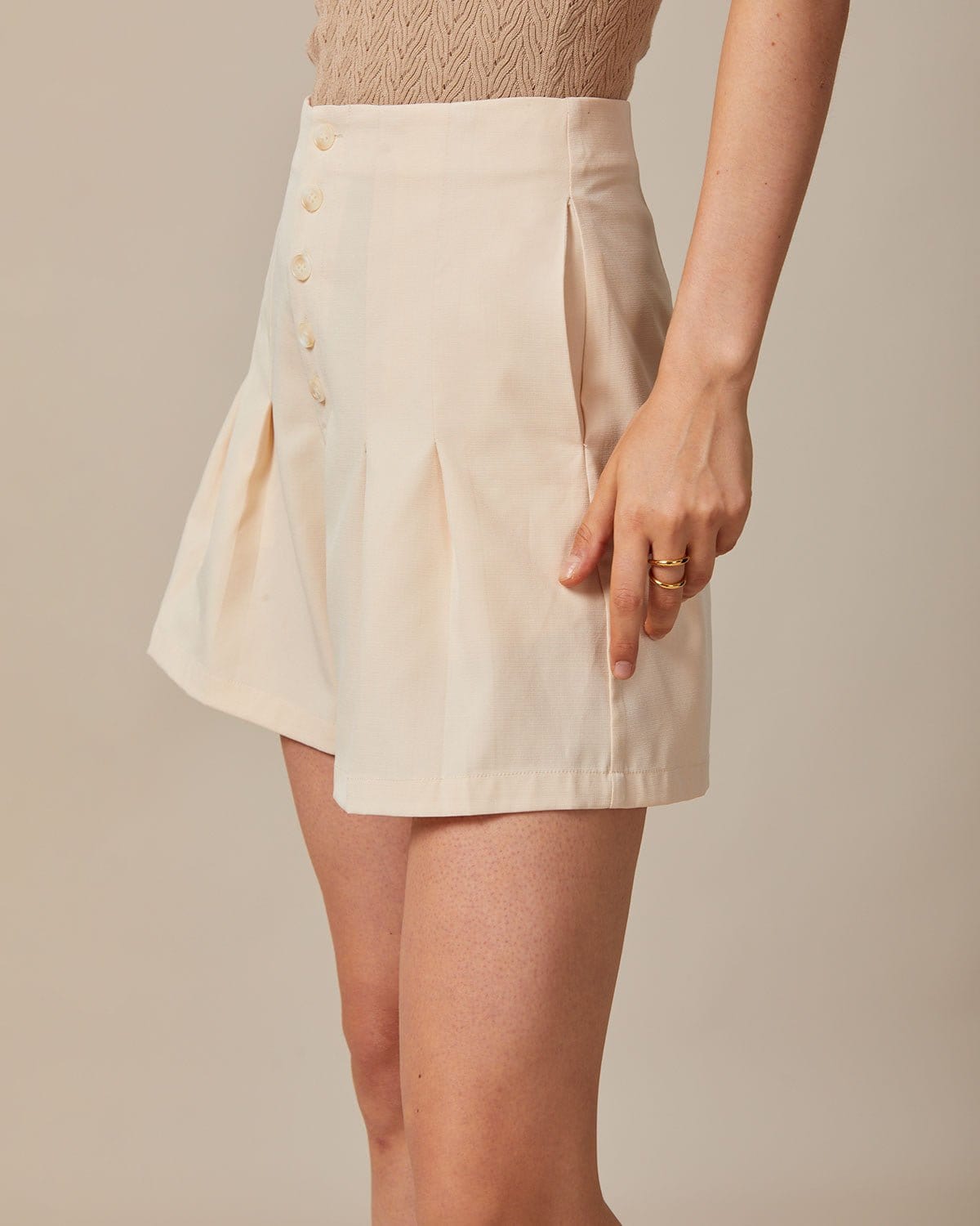 The Apricot Striped Pleated Button Up Shorts