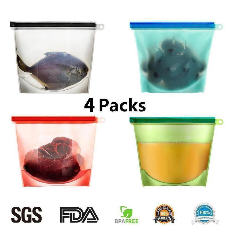 Silicone Food Storage Bags. 4 colors