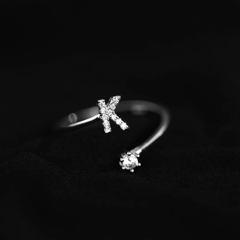 Ig Style Minimalist Letter Copper Plating Inlay Zircon Open Ring