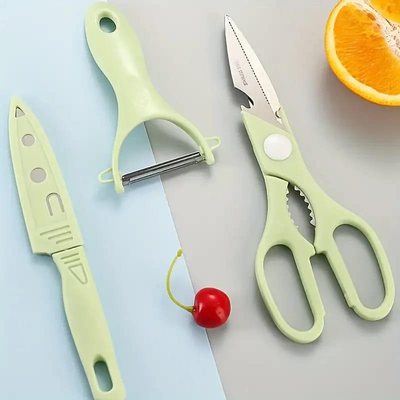 4 PCs Cutting Board With Knife Set(5717)-Green