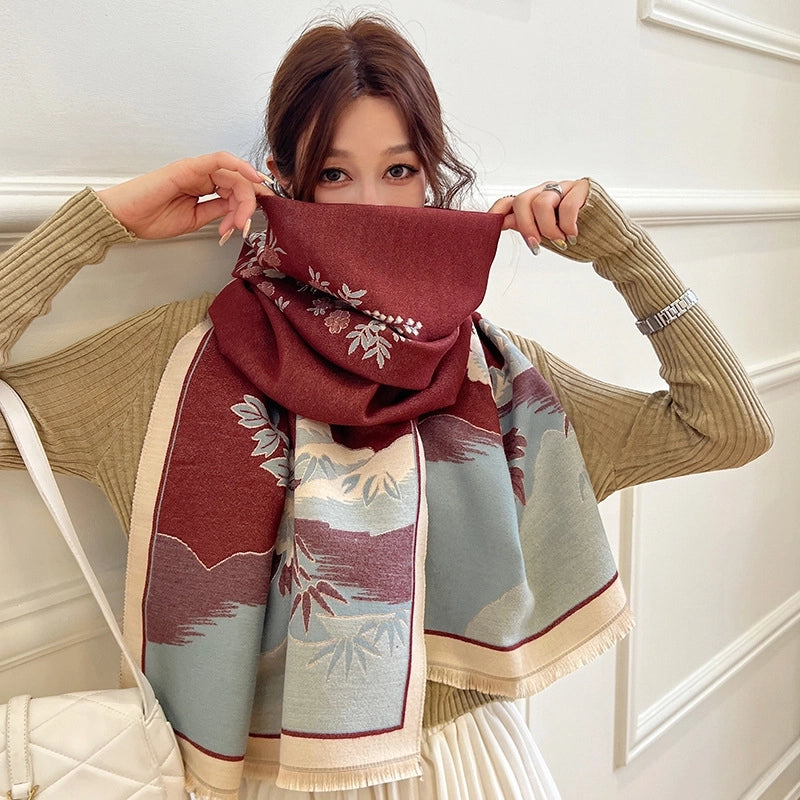 Women's Minimalist Classic Style Flower Polyester Scarf