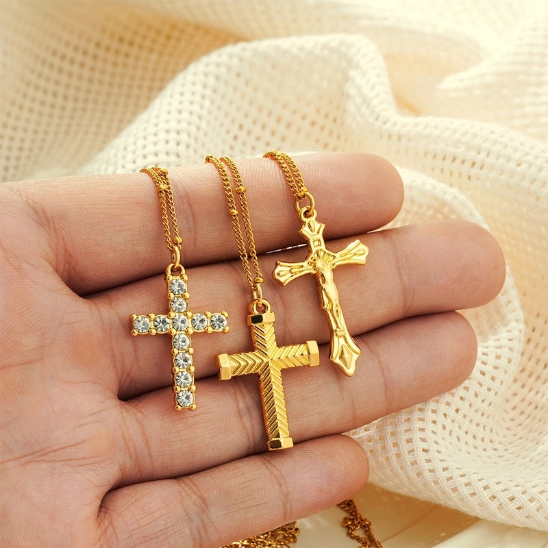 Retro Cross 203 Stainless Steel Plating Pendant Necklace