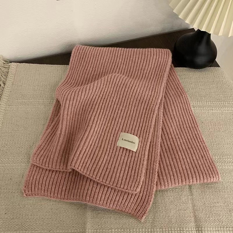 Solid Color Knitted Scarf Women's Autumn And Winter  Student Wool Warm Thickened Scarf Couple Trendy Men Couple