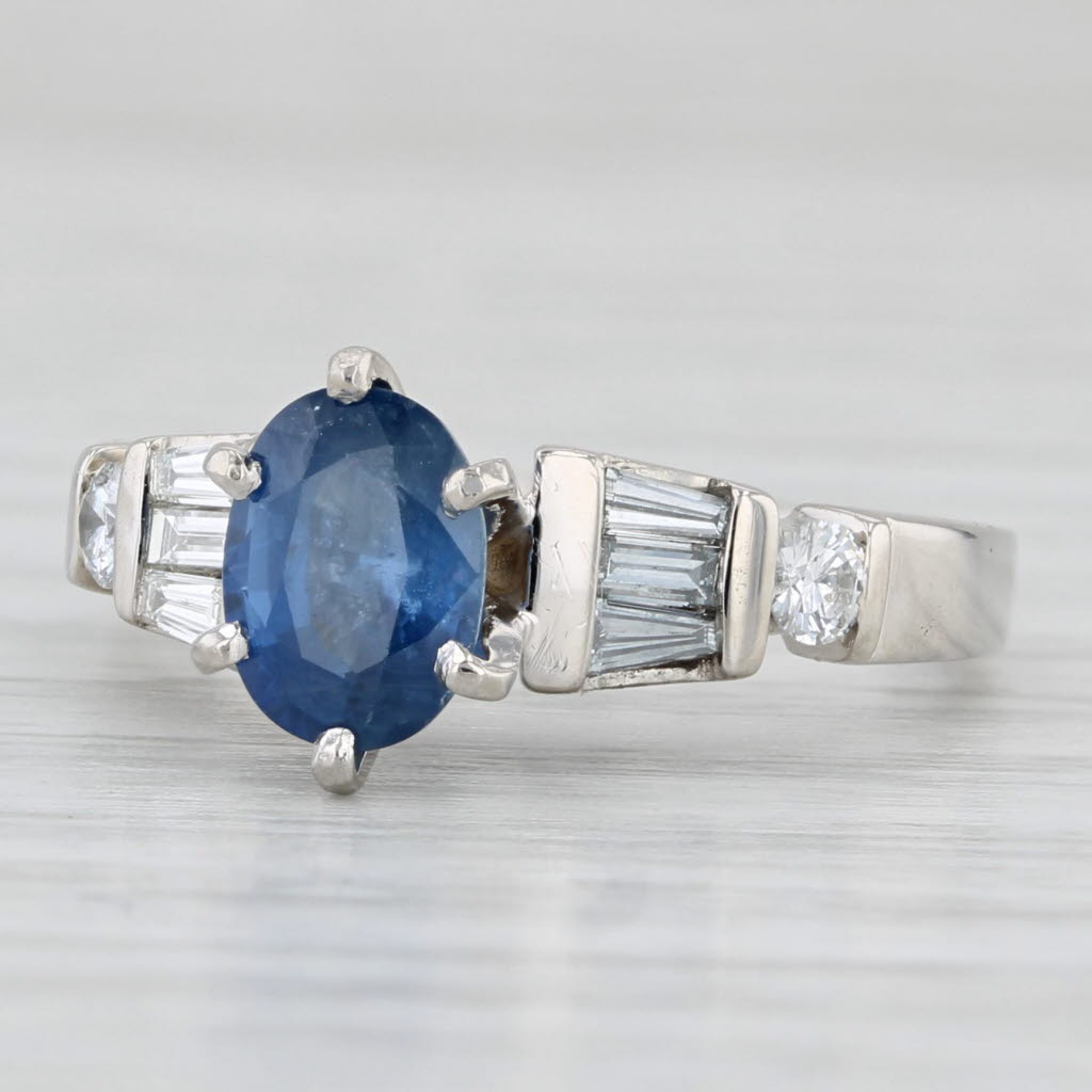 2.02ctw Oval Blue Sapphire Diamond Ring Platinum Engagement Size 5.25