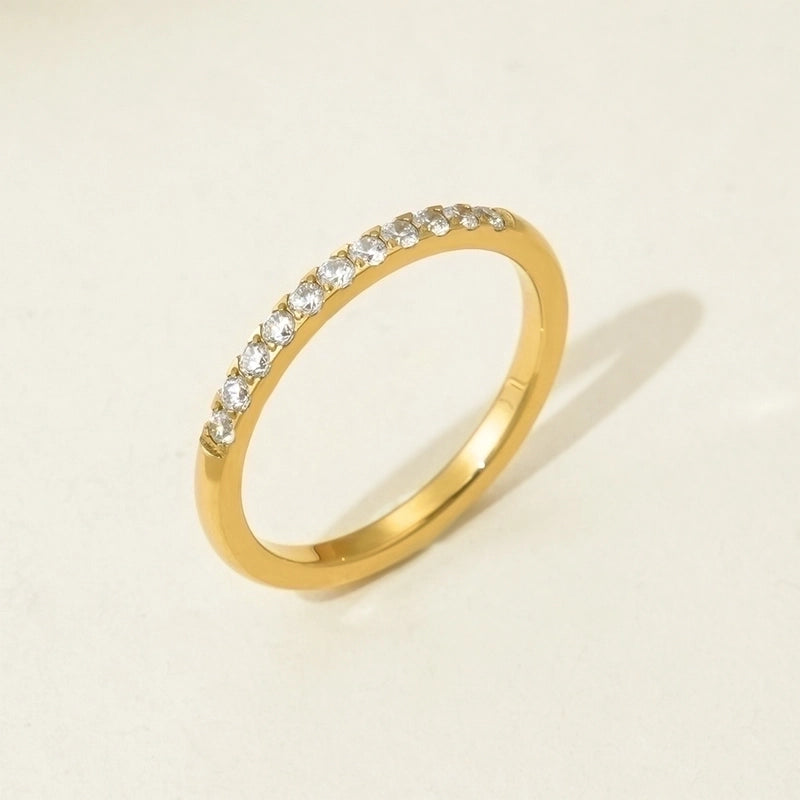 Minimalist Commute Geometric 304 Stainless Steel Rhinestones 14K Gold Plated Polishing Inlay Rings