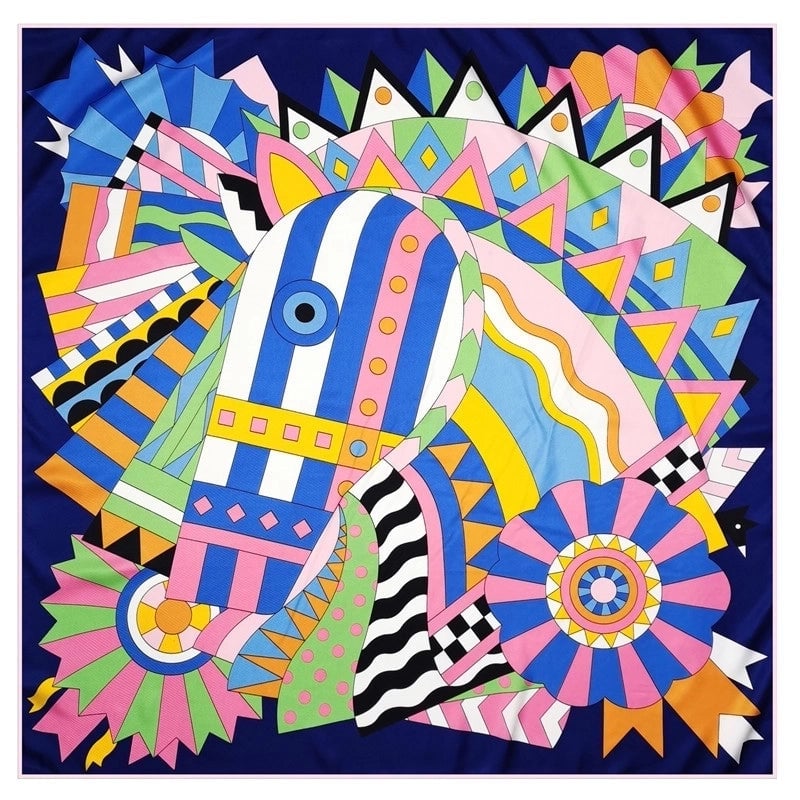 New Style 90cm Twill Silk Square Scarf Striped Horse Head Printing Fashion Scarf Shawl