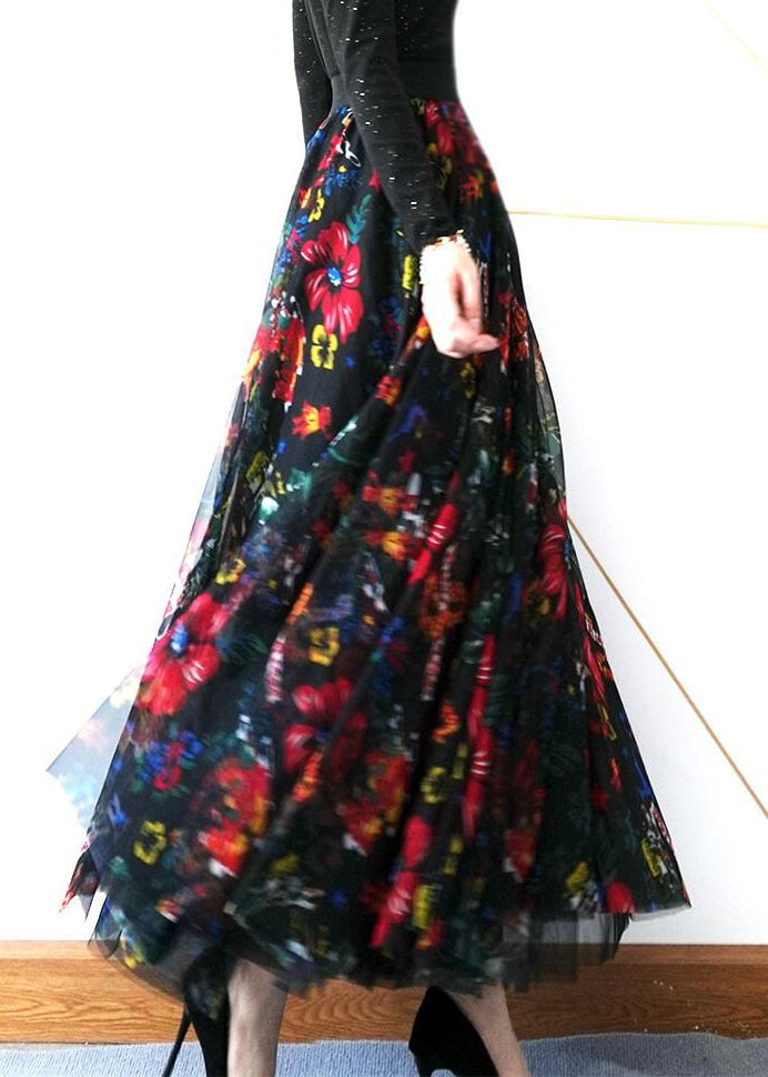 Loose Print Elastic Waist Tulle Exra Large Hem Skirts Summer