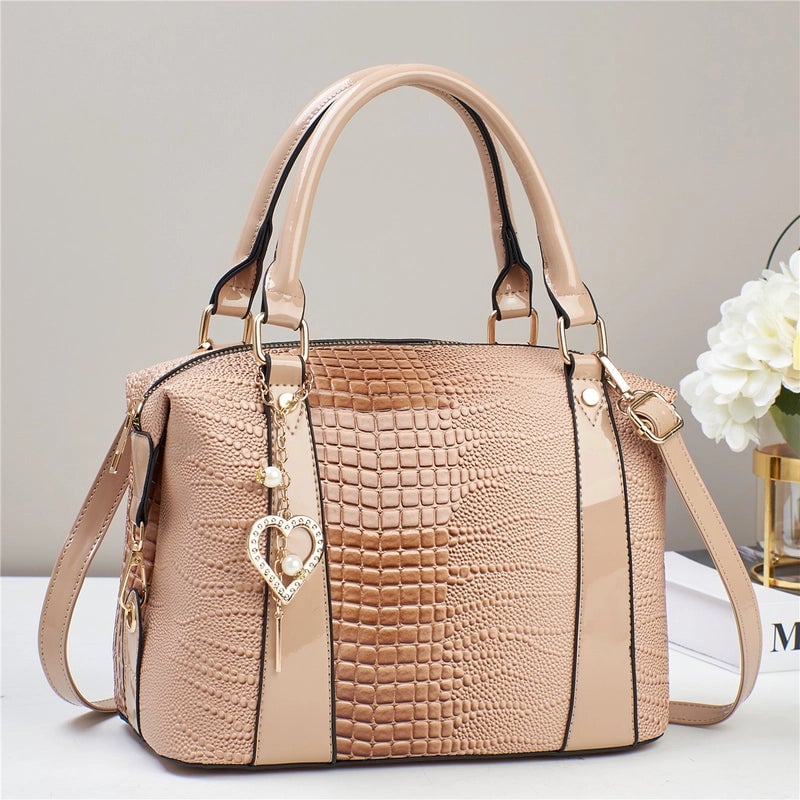 Women's Large PU Solid Color Streetwear Sewing Thread Bucket Zipper Shoulder Bag Handbag