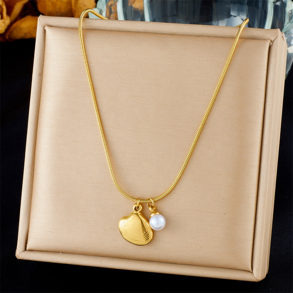 Fashion Ocean Series Accessories Pendant Gold-Plated Stainless Steel Starfish Shell Multi-Element Oil Drop Butterfly Necklace