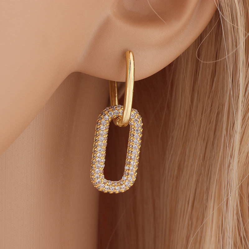 Women Diamond Metal Geometric Geometric Copper Earrings