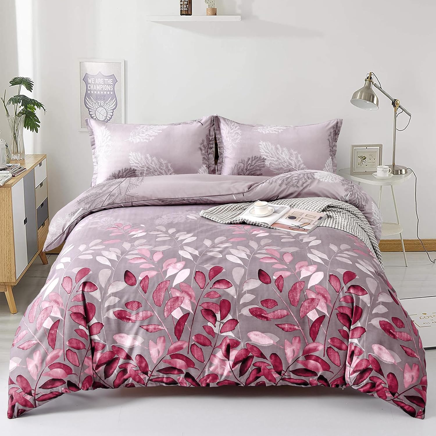 Pink Leaves-Bed Sheet Set