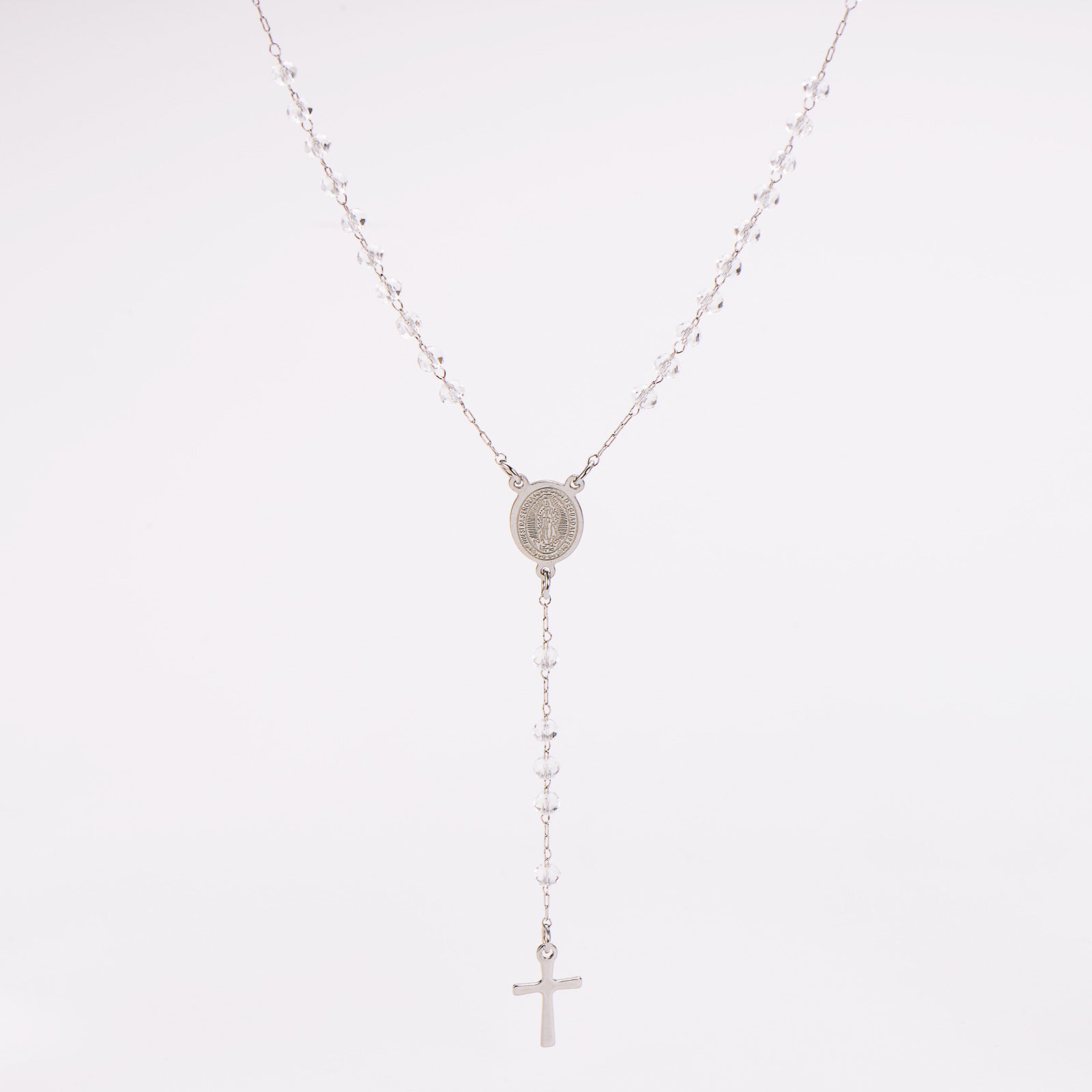 Aml Retro Cross Necklace Trendy Hip-Hop Cross Pendant Round Bead Chain