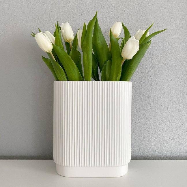 Art Deco Lines Vase Medium - White