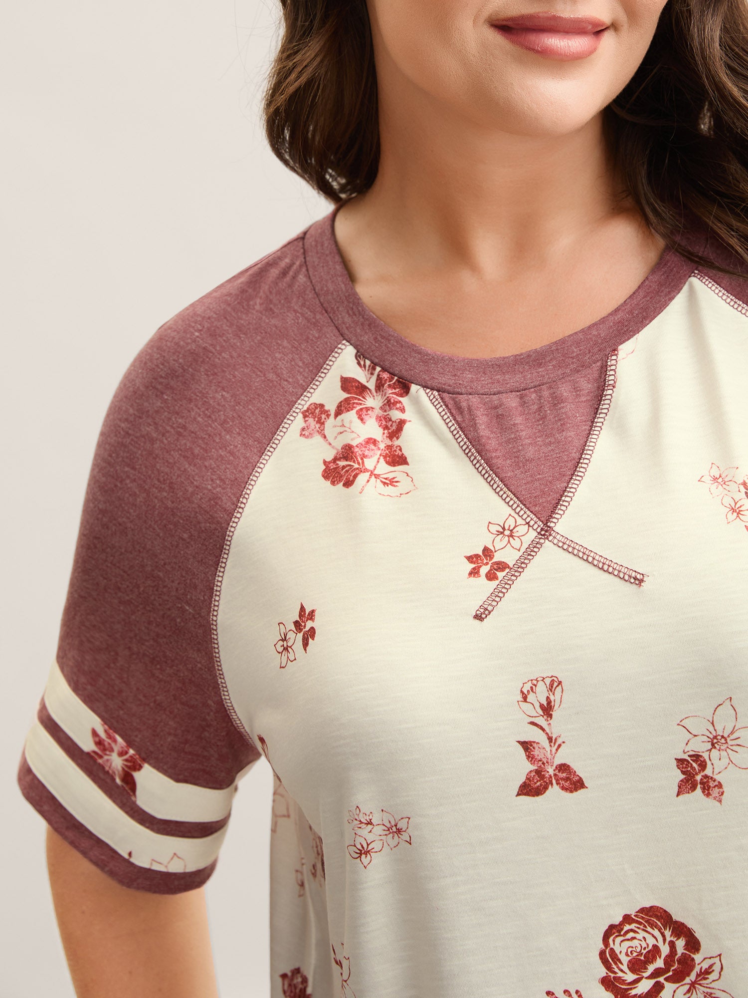 Bamboo Stretchy Color Contrast Printed T-Shirt