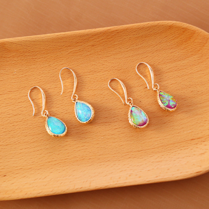 Women Metal Geometric Droplet Gemstone Stud Earrings
