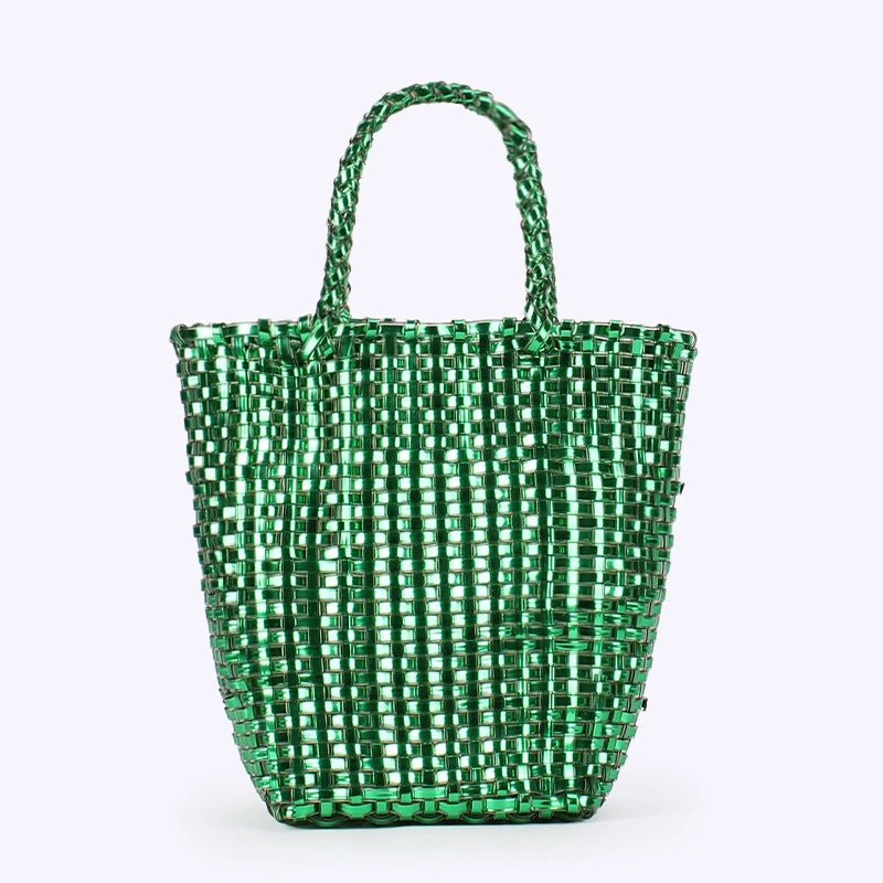 Women's Small PVC Solid Color Elegant Streetwear Weave Square Open Straw Bag