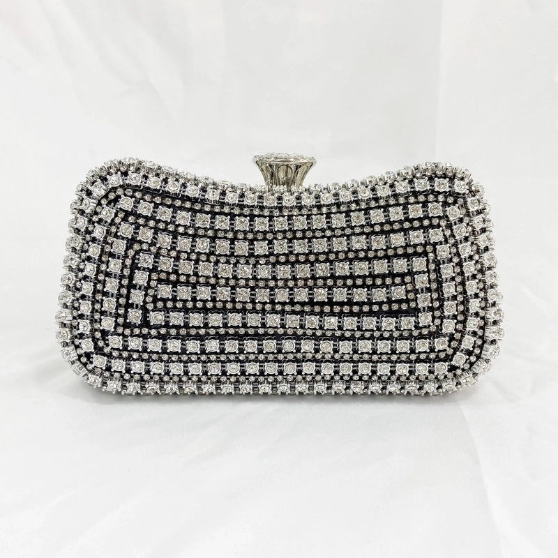 Black Gold Silver Pvc Pu Leather Stripe Rhinestone Square Evening Bags