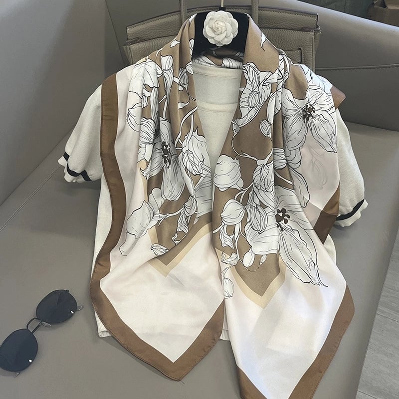 Women's Elegant Vacation Stripe Flower Polyester Silk Scarf