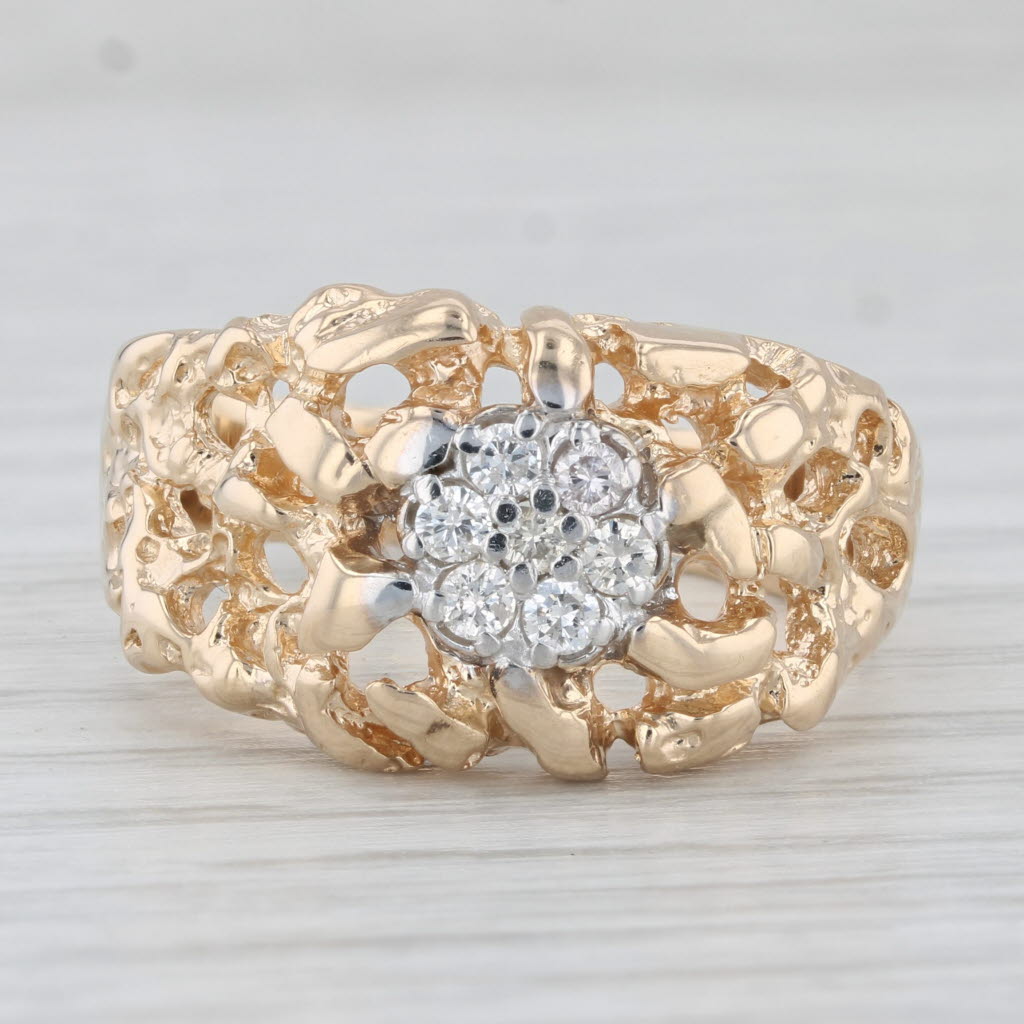 0.20ctw Diamond Cluster Nugget Ring 14k Yellow Gold Size 10.5 Men's