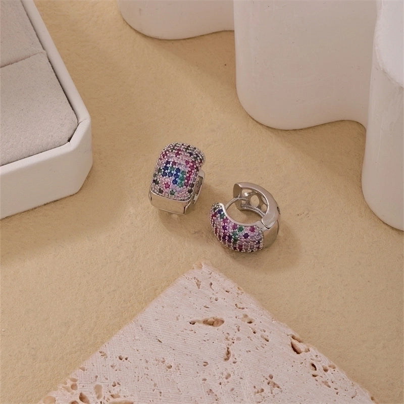 1 Piece Casual Minimalist Geometric Copper Zircon Gold Plated Silver Plated Huggie Earrings