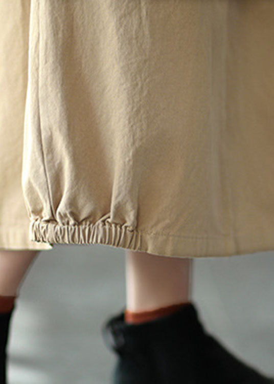 Beautiful Khaki Elastic Waist Pockets open Fall Skirts