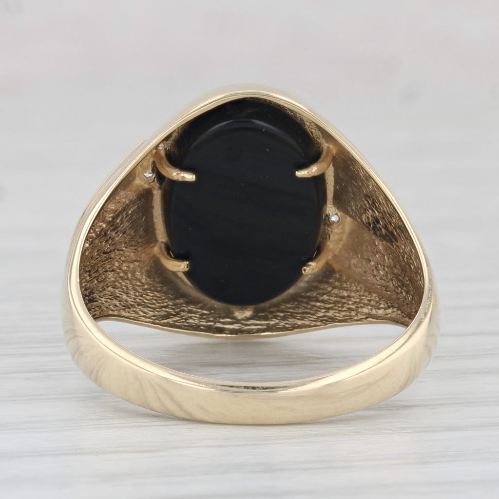 Onyx DAD Ring 10k Yellow Gold Size 10 Men's Signet Gift Diamond Accents