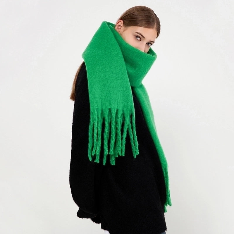 Women's Minimalist Solid Color Polyester Tassel Scarf