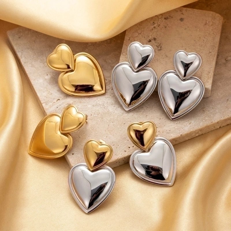 1 Pair Minimalist  Heart Shape 304 Stainless Steel Drop Earrings