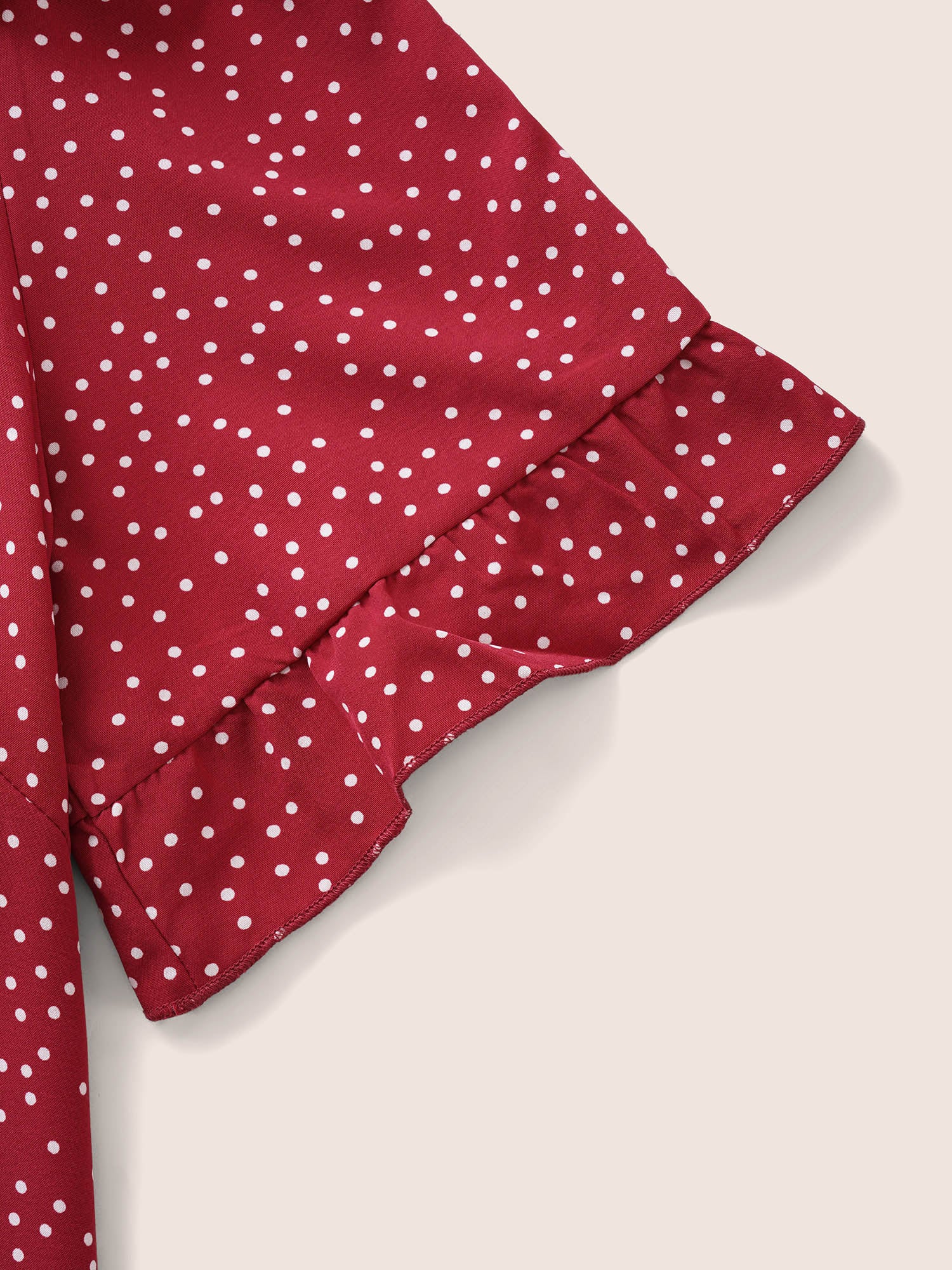Polka Dot V Neck Ruffle Trim Blouse