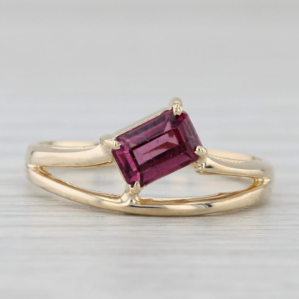 0.60ct Rhodolite Garnet Emerald Cut Solitaire Ring 14k Yellow Gold Size 5.5
