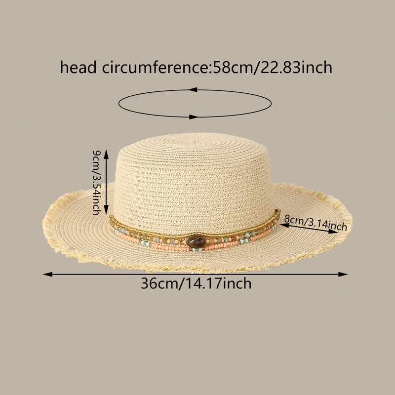 Women's Vacation Pastoral Solid Color Straps Wide Eaves Straw Hat