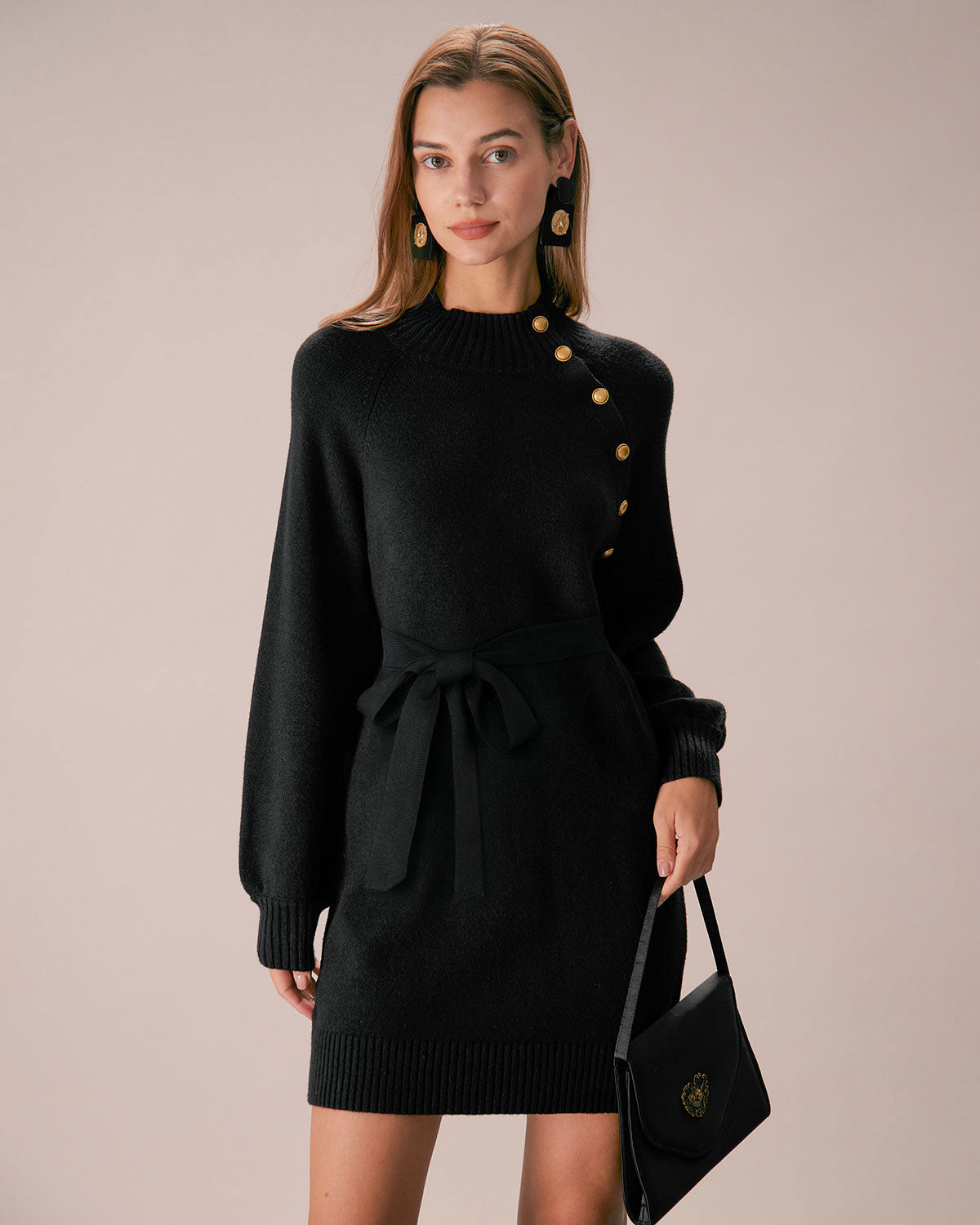 The Black Lantern Sleeve Sweater Mini Dress