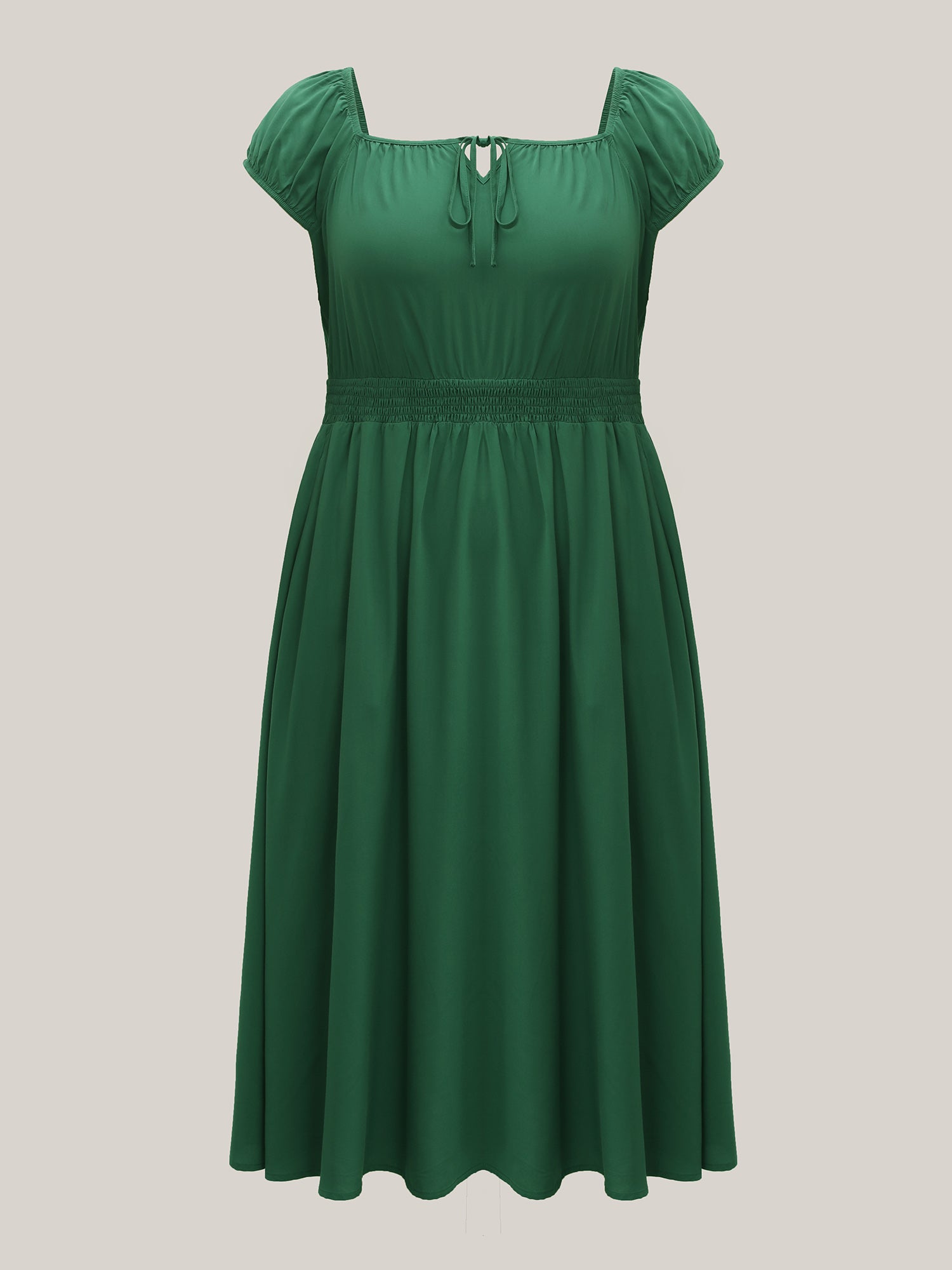 Rayon Keyhole Pockets Solid Milkmaid Dress