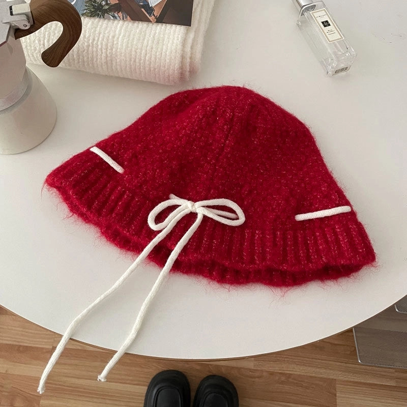 Women's Casual Sweet Bow Knot Spandex Polyester Acrylic Knitted Scarf Hat Gloves
