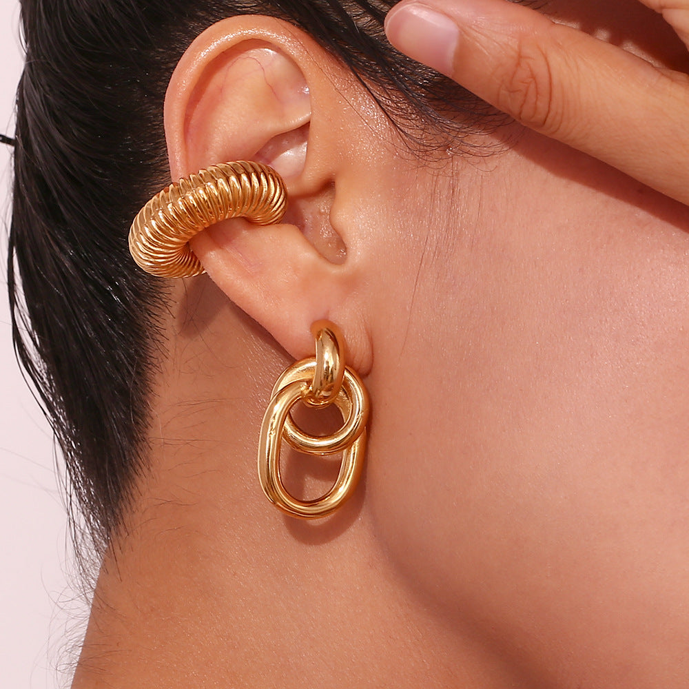 Fashion Circle Geometric Stainless Steel 18K Gold Plated Earrings