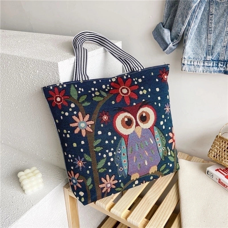 Unisex Vintage Style Portrait Animal Canvas Shopping Bags
