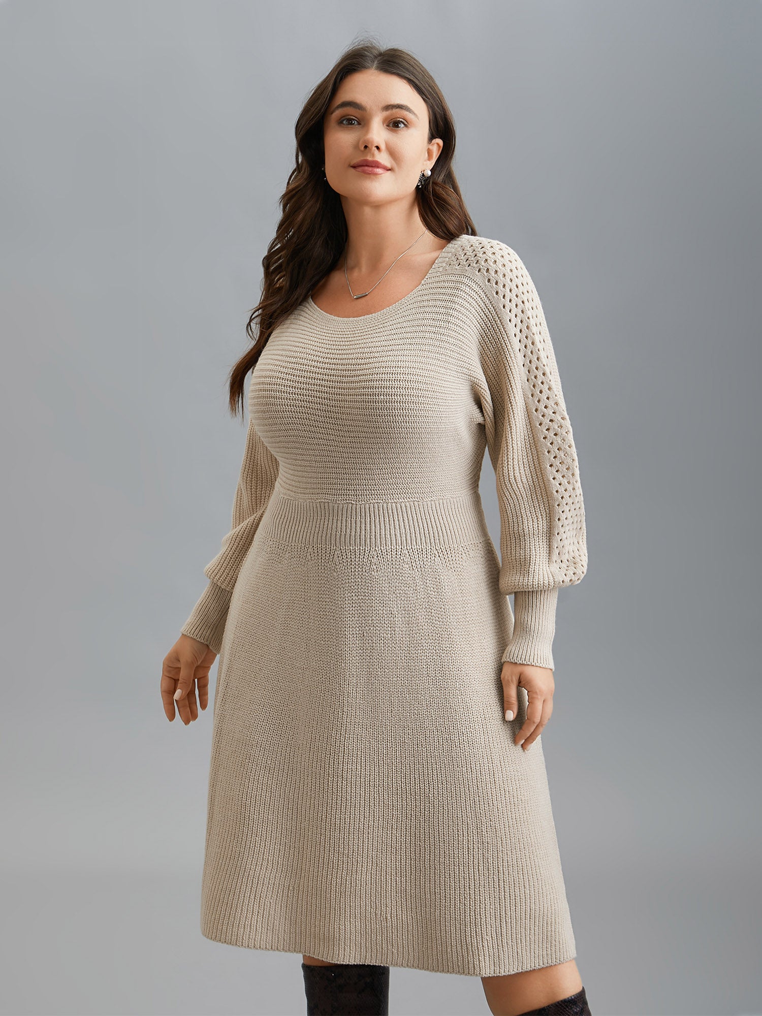 Solid Dolman Sleeve Cable Knit Dress