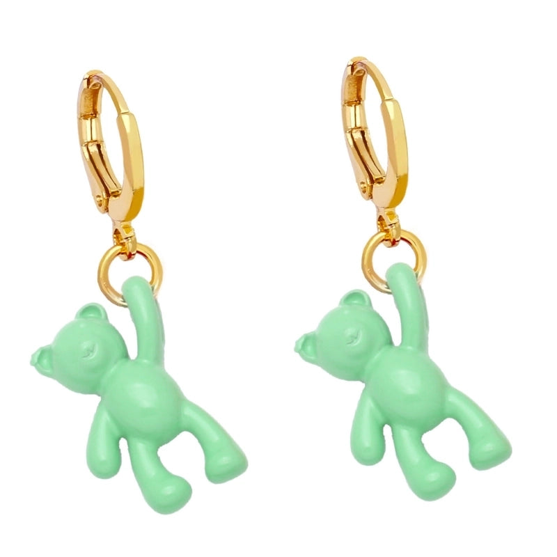 Bear Earrings Female Personality Retro Candy Color Copper Earrings