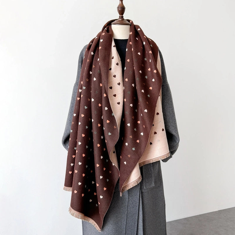 Women's Elegant Classic Style Printing Heart Shape Wool-like Polyester Scarf