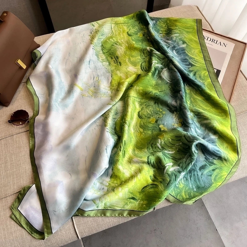 Women's Casual Vacation Beach Printing Satin Printing And Dyeing Printing Floral Silk Scarf Shawl