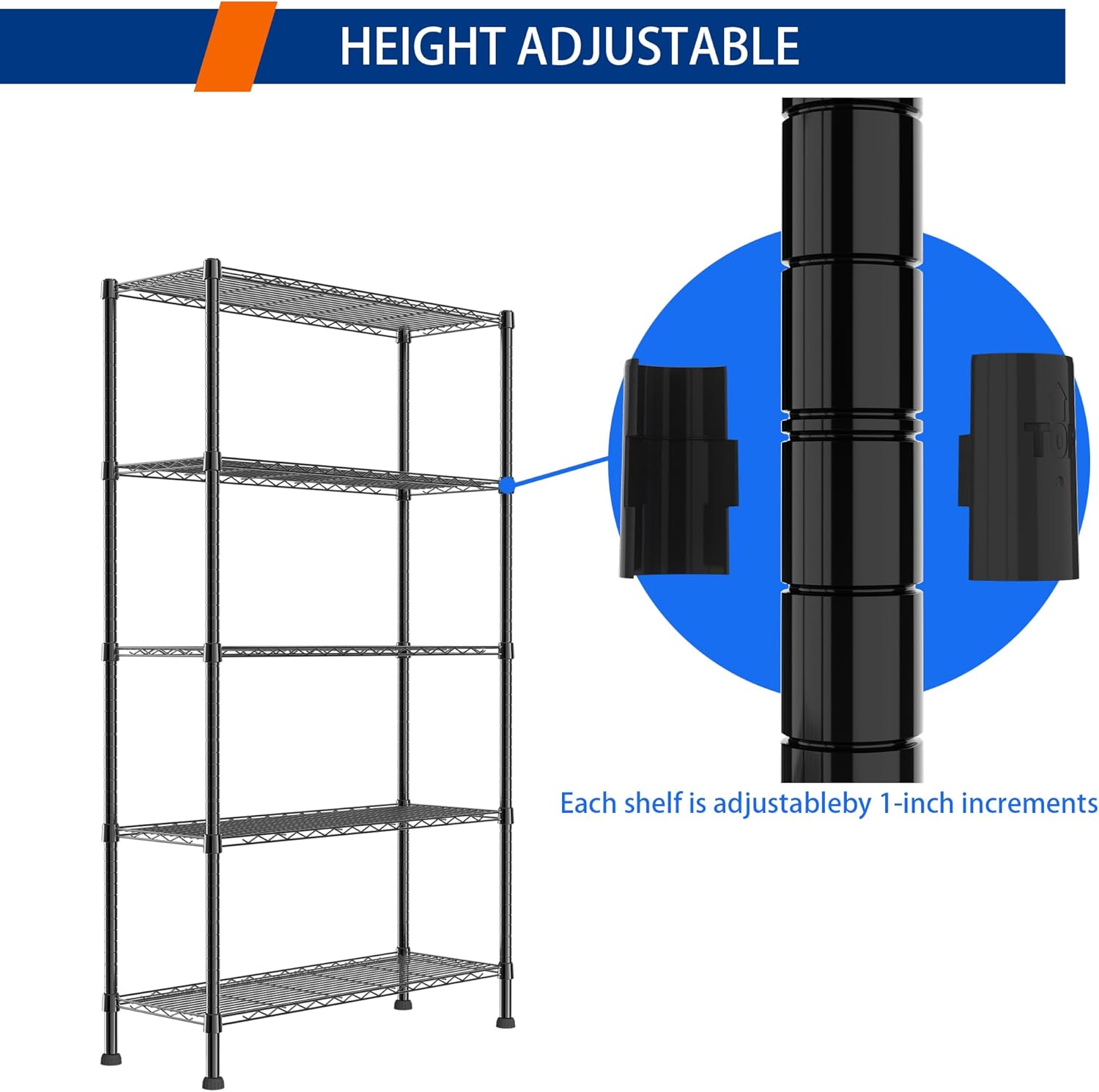 REGILLER 5-Wire Shelving Metal Storage Rack Adjustable Shelves,Standing Storage Shelf Units for Laundry Bathroom Kitchen Pantry Closet(Black,11.8
